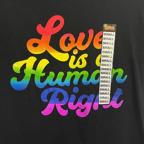 Spencer's LGBTQ+ Love Is A Human Right Pride Unisex Cotton Black Tee Rainbow SM - Picture 2 of 5